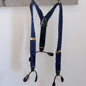 Perry Ellis Portfolio Suspenders Navy Adjustable Leather Fittings Brass Clips